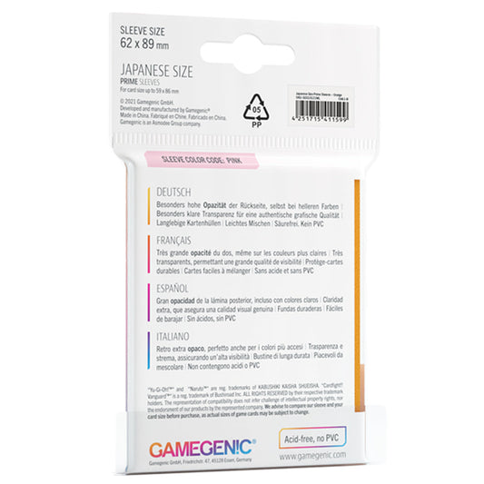 PRIME Japanese Sized Sleeves Orange - Bọc bài kích thước Nhật Bản - Gamegenic - Hình ảnh chi tiết 2