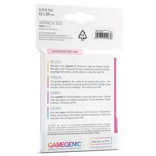 PRIME Japanese Sized Sleeves Pink - Bọc bài bảo vệ thẻ bài Size Japanese - Gamegenic - Hình ảnh chi tiết 2