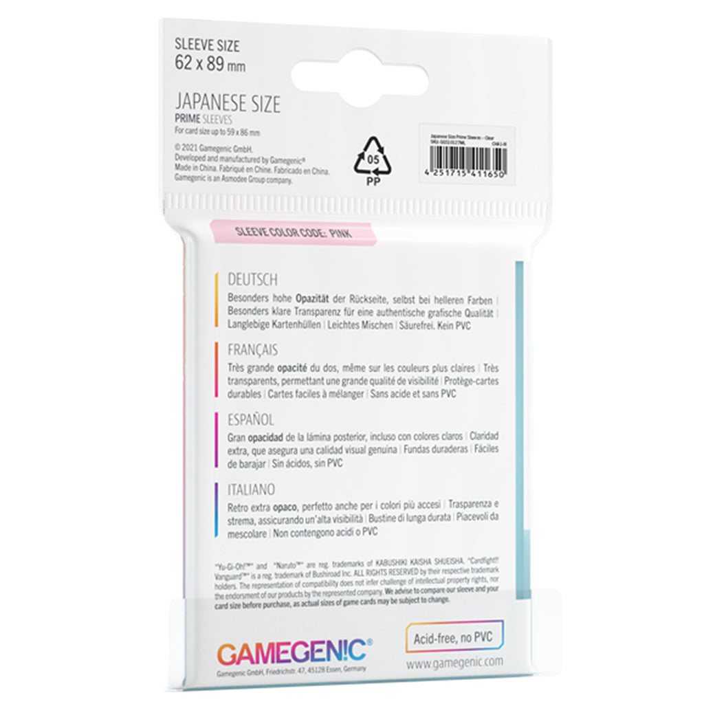 PRIME Japanese Sized Sleeves Clear - Bọc bài kích thước Japanese - Gamegenic - Hình ảnh chi tiết 2