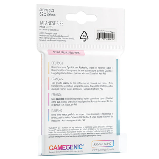PRIME Japanese Sized Sleeves Clear - Bọc bài kích thước Japanese - Gamegenic - Hình ảnh chi tiết 2