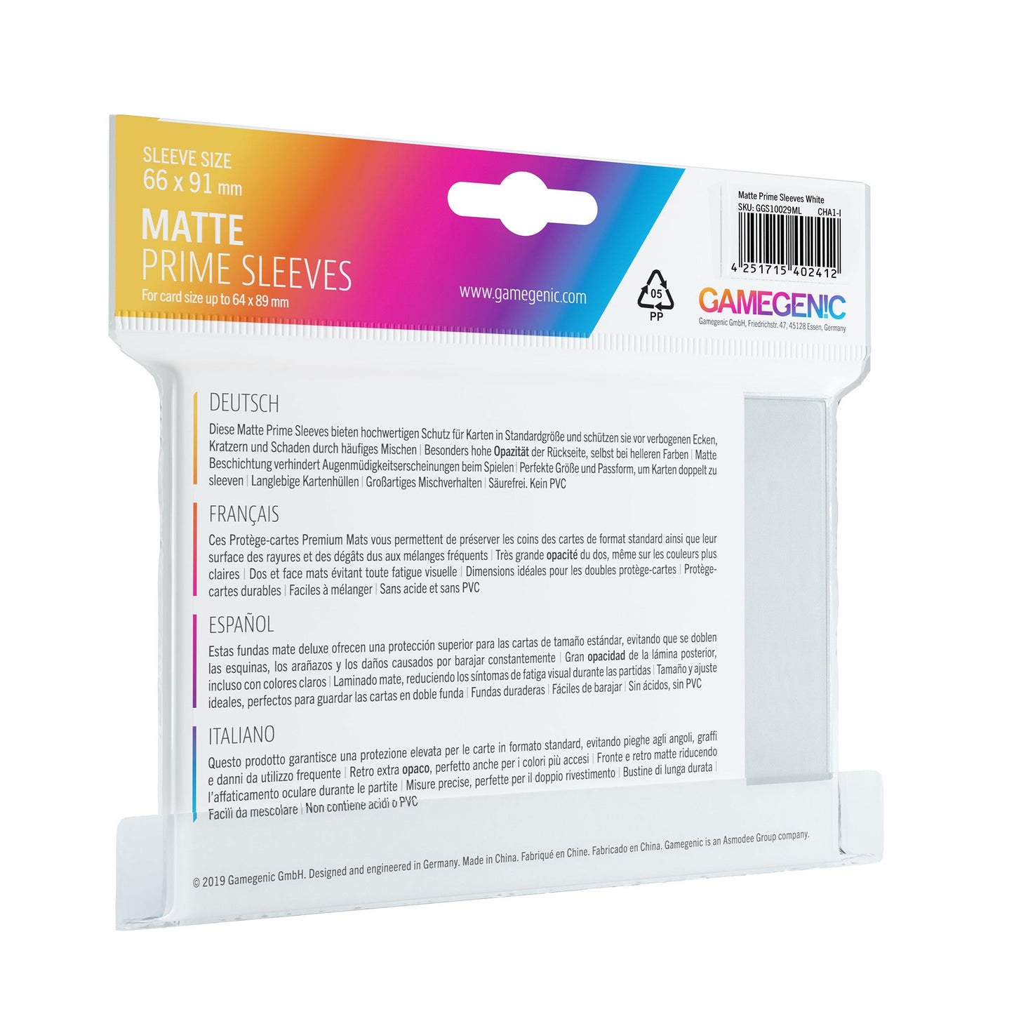 MATTE Prime Sleeves: White - Bọc bài thẻ bài Standard Size - Gamegenic - Hình ảnh chi tiết 2