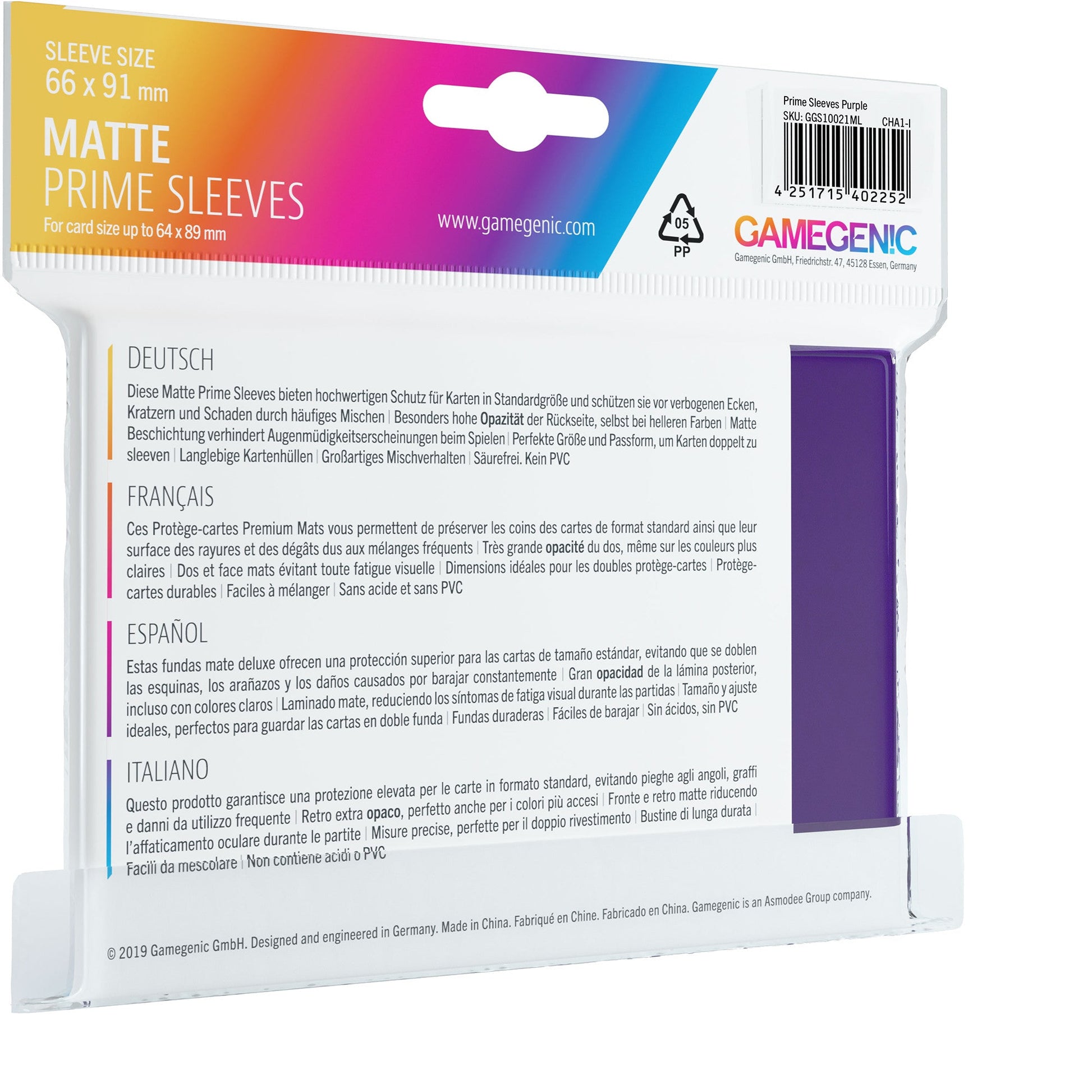 MATTE Prime Sleeves: Purple - Bọc bài Bảo vệ Thẻ bài Cao cấp - Gamegenic - Hình ảnh chi tiết 2