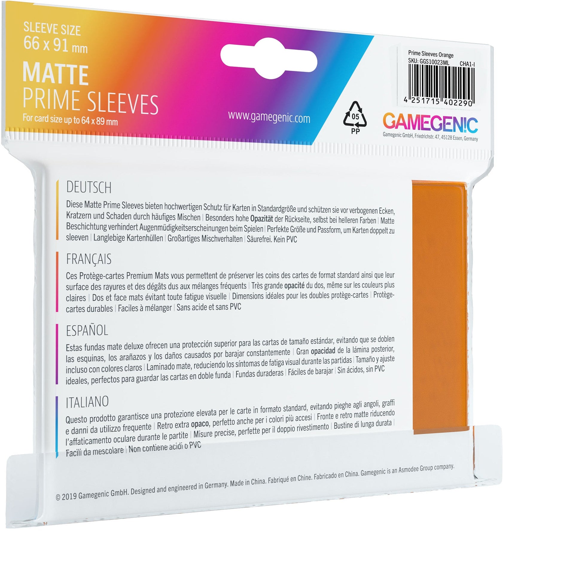 MATTE Prime Sleeves: Orange - Bọc Bài Cao Cấp Gamegenic - Hình ảnh chi tiết 2