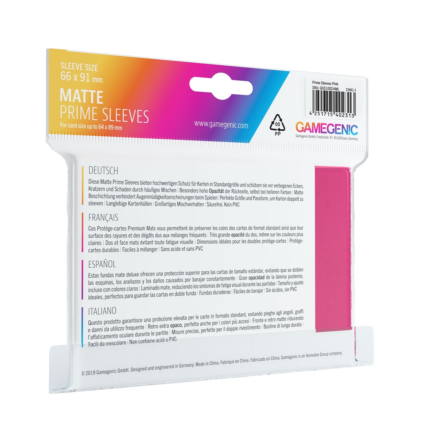 MATTE Prime Sleeves: Pink - Bọc bài cao cấp - Gamegenic - Hình ảnh chi tiết 2