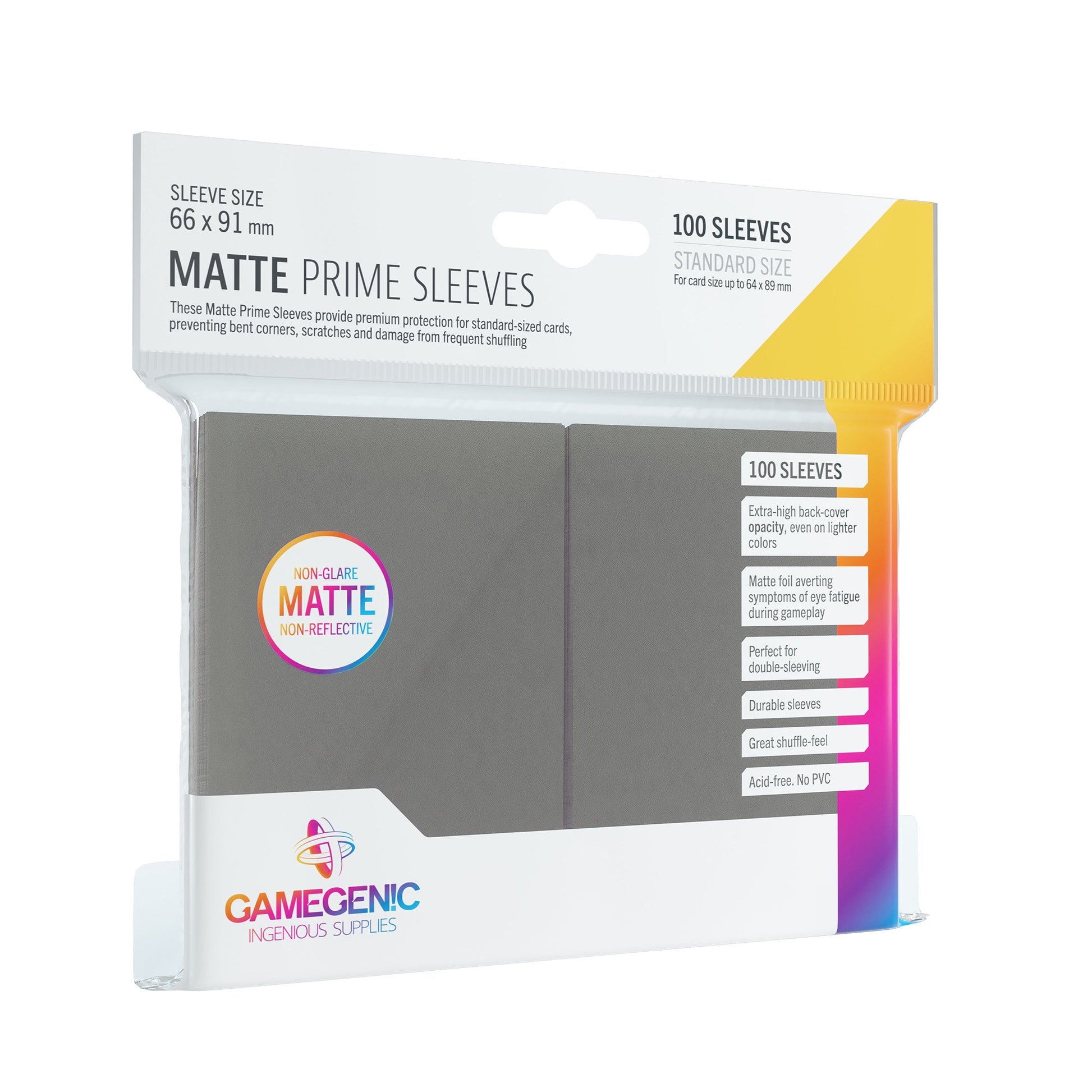 MATTE Prime Sleeves: Gray - Bọc bài Standard Size Cao Cấp - Gamegenic - Hình ảnh sản phẩm