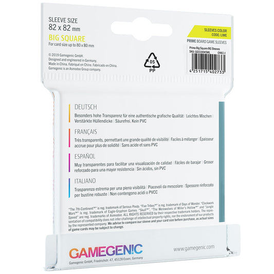 PRIME Sleeves: Big Square (82 x 82 mm) - Bọc bài Board Game - Gamegenic