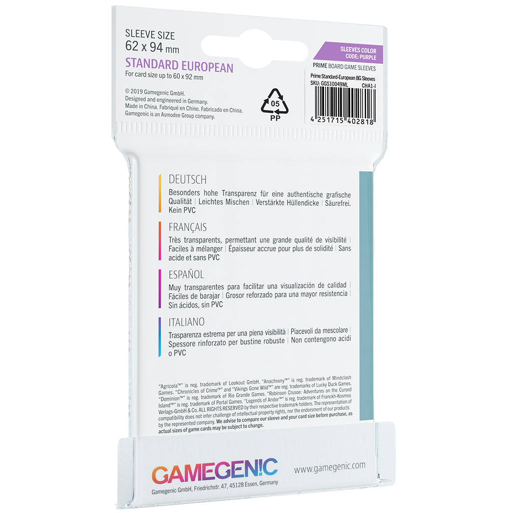 PRIME Sleeves: Standard European (62 x 94 mm) - Bọc Bài Board Game Cao Cấp - Gamegenic