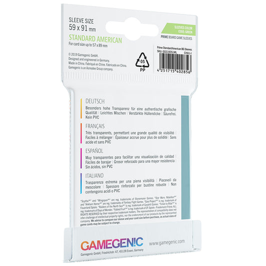 Board Game Sleeves Standard American Clear