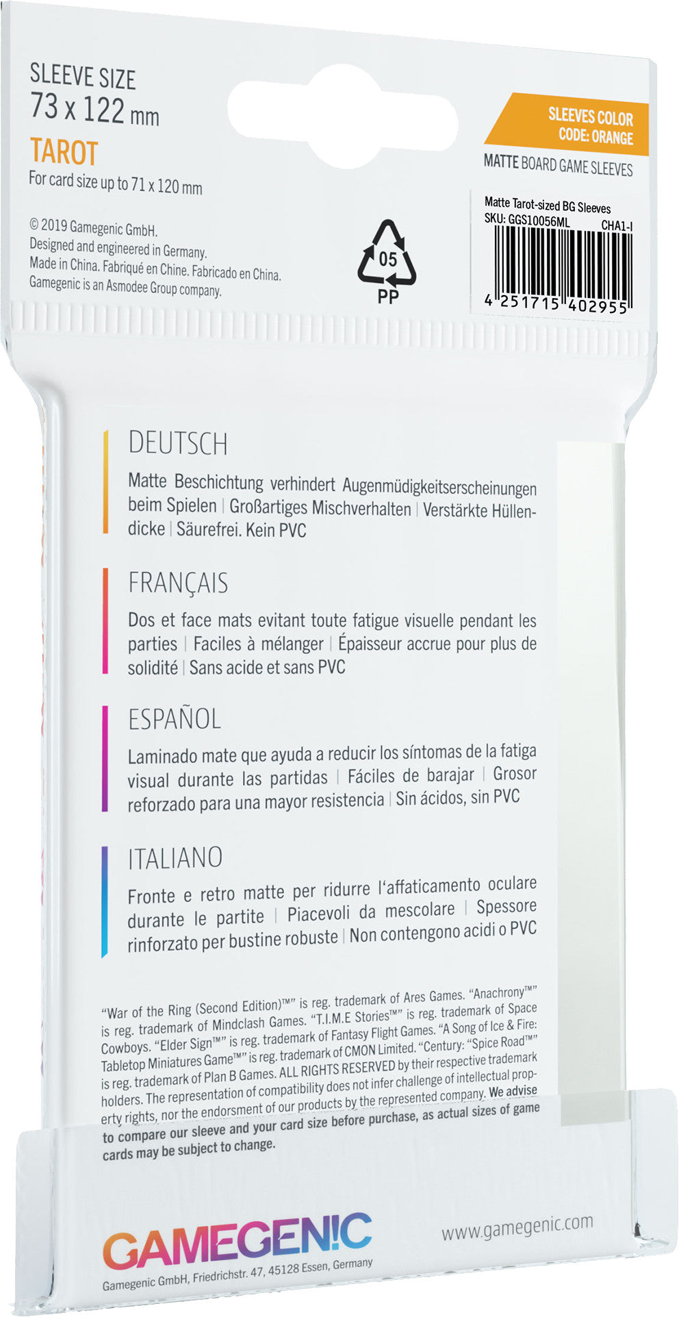 MATTE Sleeves: Tarot (72 x 122 mm) - Bọc Bài Tarot Nhám Cao Cấp - Gamegenic