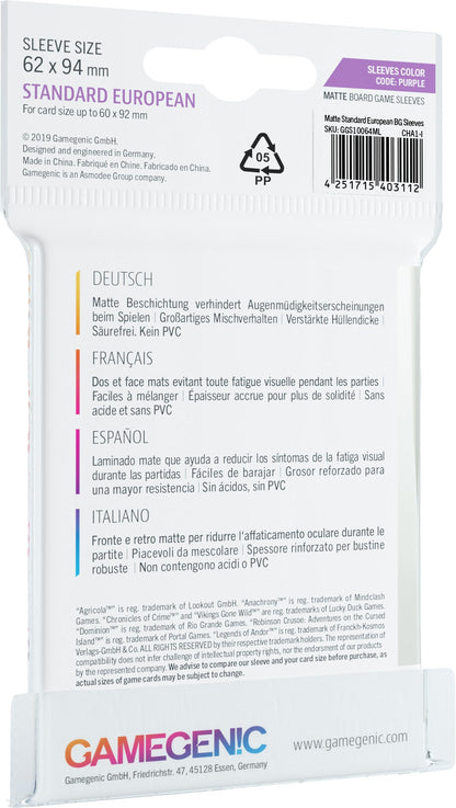 Board Game Sleeves Standard European Clear Matte