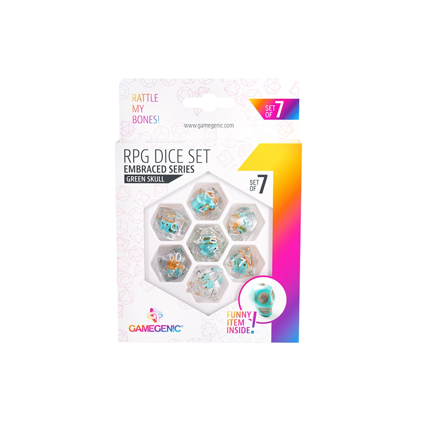 Embraced Series - Green Skull - RPG Dice Set (7pcs) - Bộ xúc xắc RPG cao cấp - Gamegenic