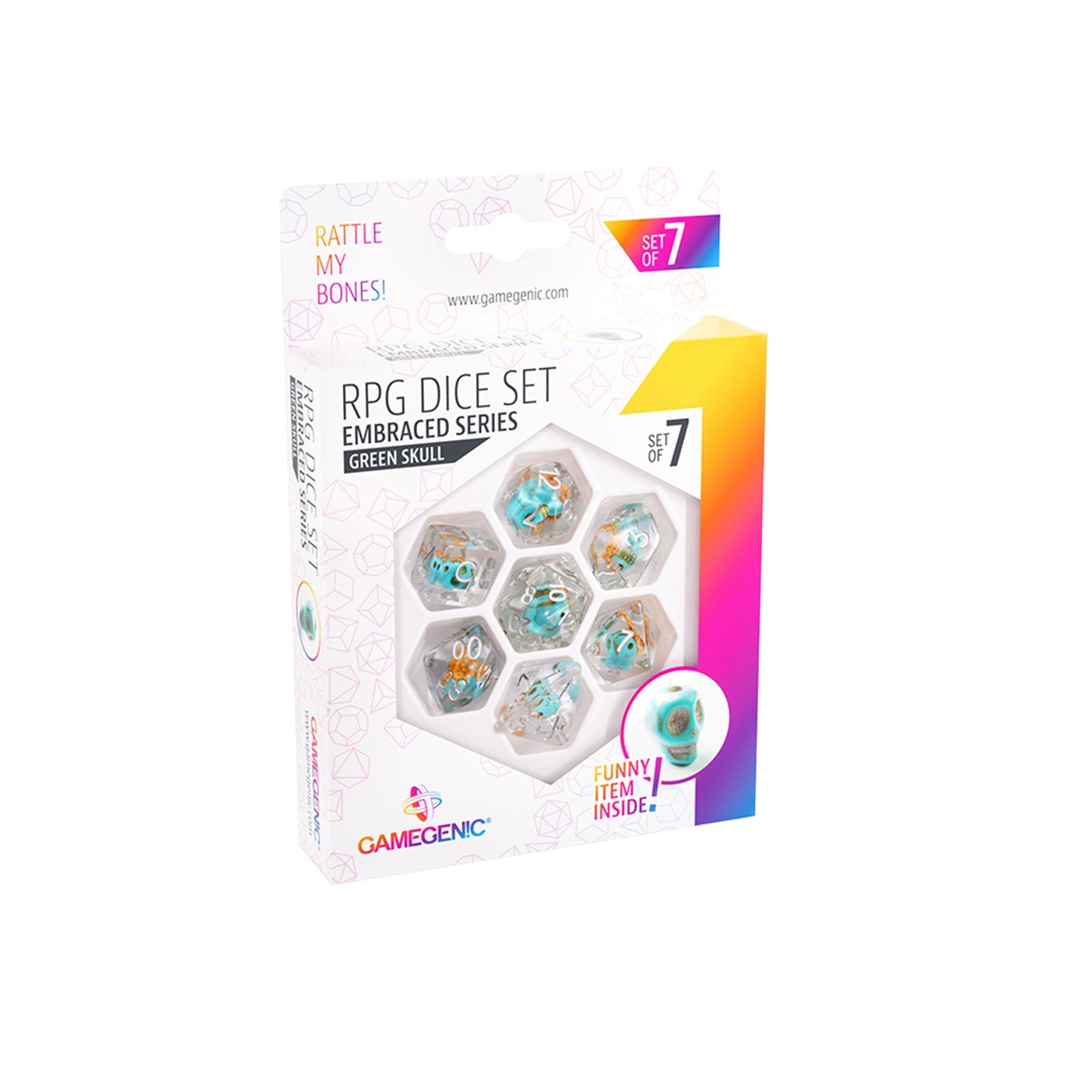 Embraced Series - Green Skull - RPG Dice Set (7pcs) - Bộ xúc xắc RPG cao cấp - Gamegenic