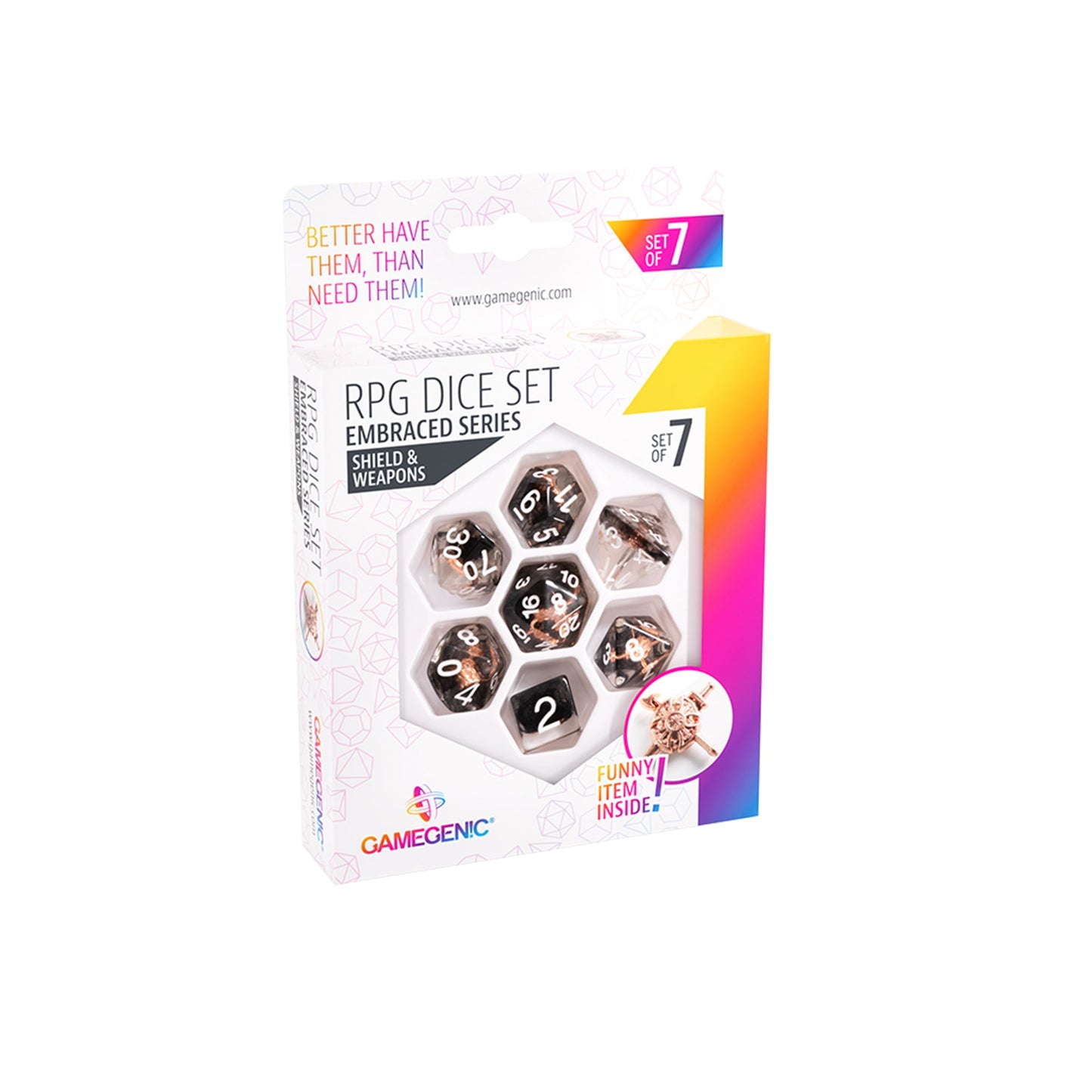 Embraced Series - Shield & Weapons - RPG Dice Set (7pcs) - Bộ xúc xắc nhập vai cao cấp - Gamegenic