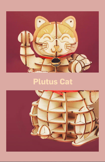 Rolife Modern 3D Wooden Puzzle - Plutus Cat TG303 - Mô Hình Gỗ 3D Mèo Chiêu Tài - Rolife