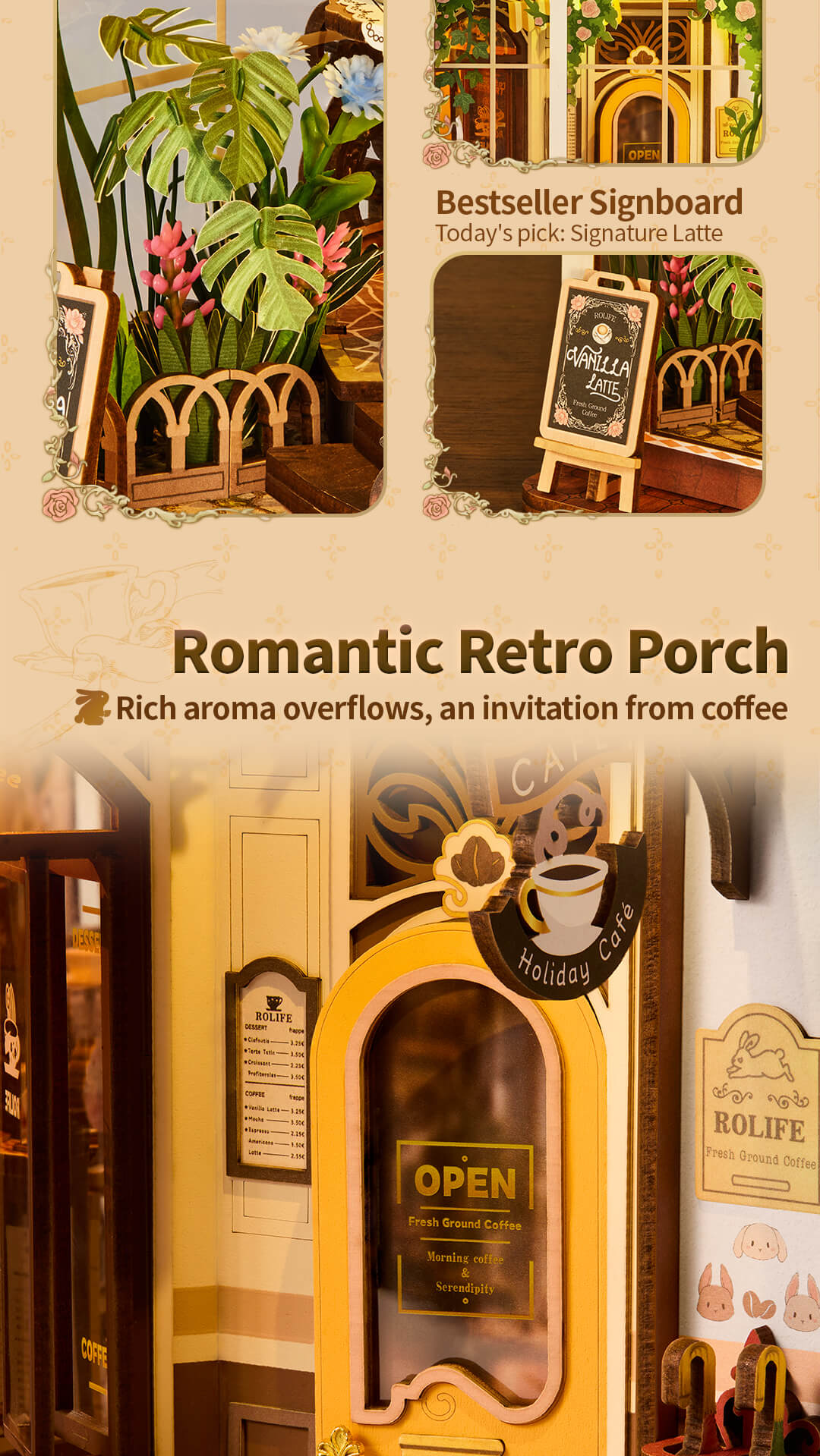 Rolife DIY Book Nook Shelf Insert - Holiday Cafe TGB15 - Mô hình lắp ráp kệ sách 3D - Rolife