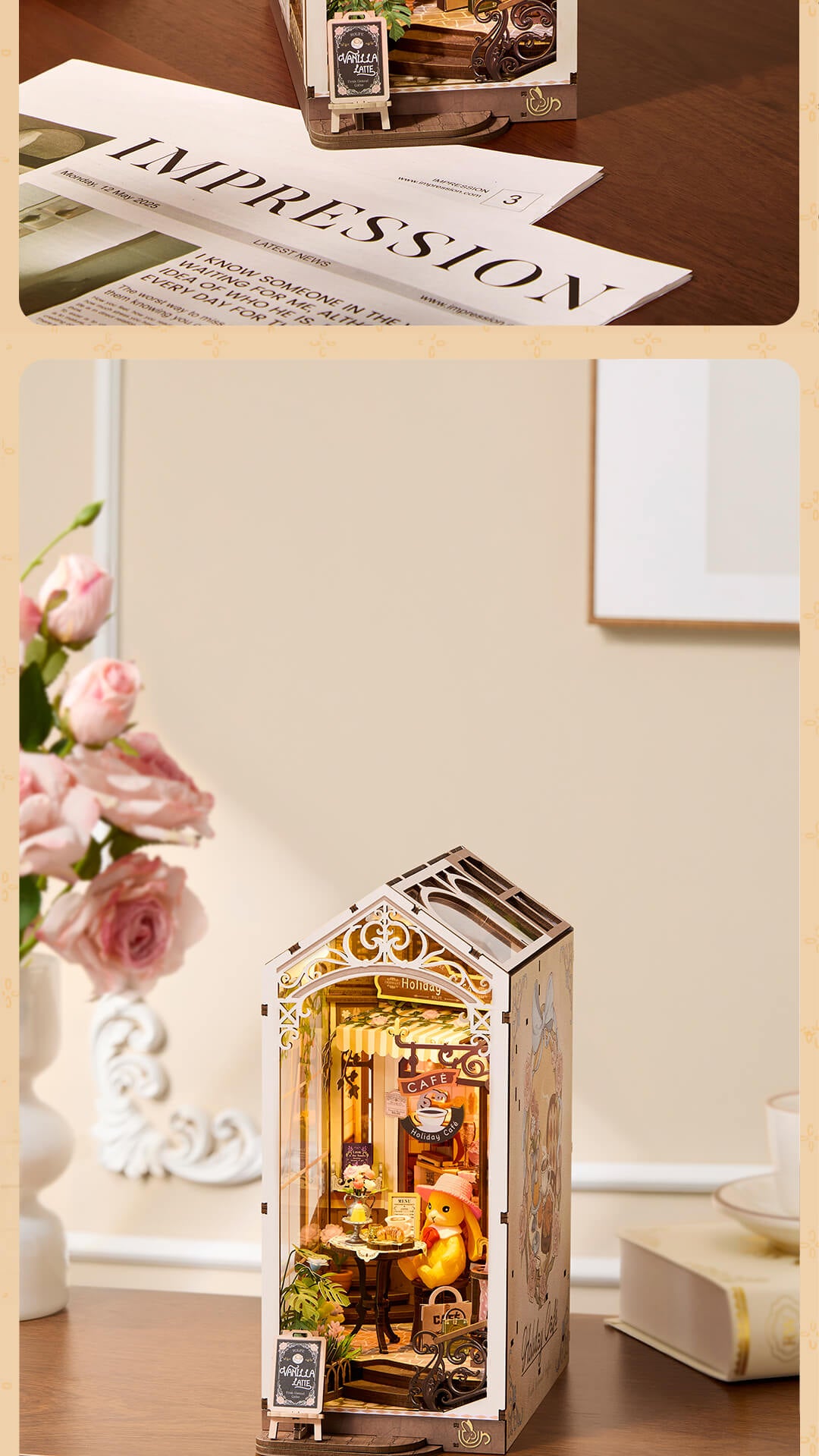 Rolife DIY Book Nook Shelf Insert - Holiday Cafe TGB15 - Mô hình lắp ráp kệ sách 3D - Rolife