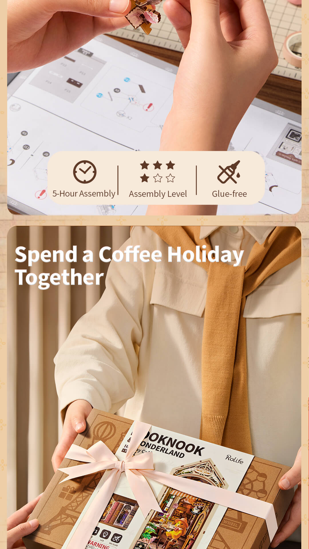 Rolife DIY Book Nook Shelf Insert - Holiday Cafe TGB15 - Mô hình lắp ráp kệ sách 3D - Rolife