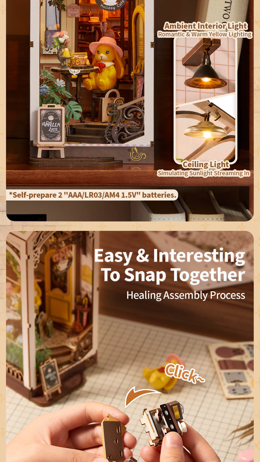 Rolife DIY Book Nook Shelf Insert - Holiday Cafe TGB15 - Mô hình lắp ráp kệ sách 3D - Rolife