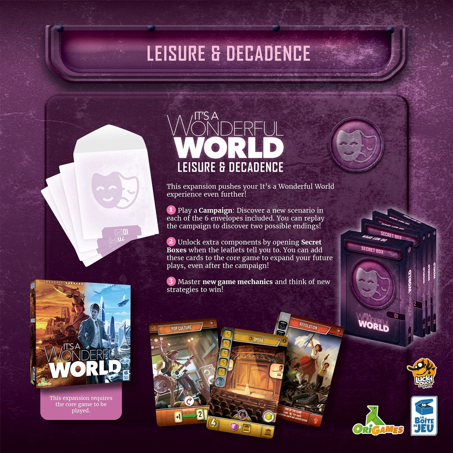 It's A Wonderful World Leisure & Decadence Board Game Expansion | Bản Mở Rộng Board Game Chiến Thuật | Lucky Duck Games