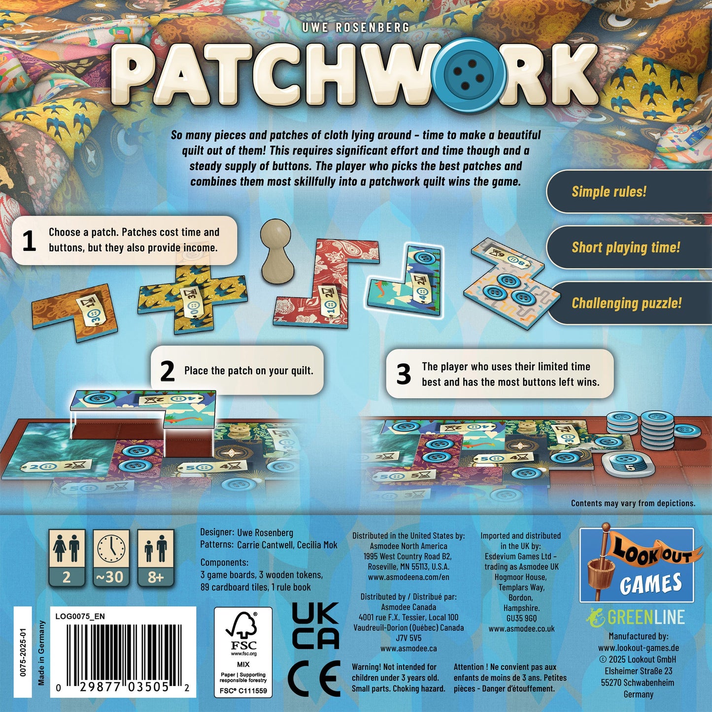 Patchwork Board Game Revised Edition - Trò Chơi Xếp Vải Chiến Thuật 2 Người - Lookout Games