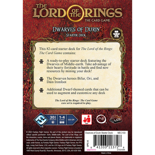 The Lord of the Rings: The Card Game - Dwarves of Durin Starter Deck - Bộ bài mở đầu tộc Người Lùn - Fantasy Flight Games