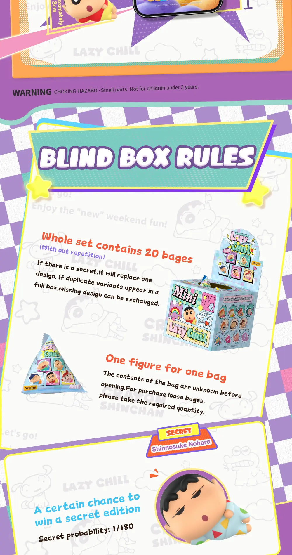 CRAYON SHIN-CHAN MINIME SERIES-LAZY CHILL - Mô hình Blind Box Mini - 52TOYS