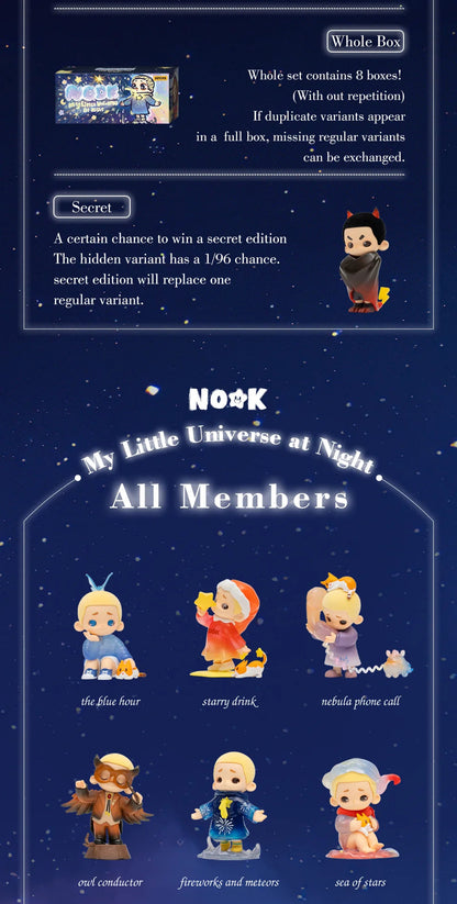 NOOK MY LITTLE UNIVERSE AT NIGHT - Mô hình Blind Box Art Toy Phủ Nhung - 52TOYS