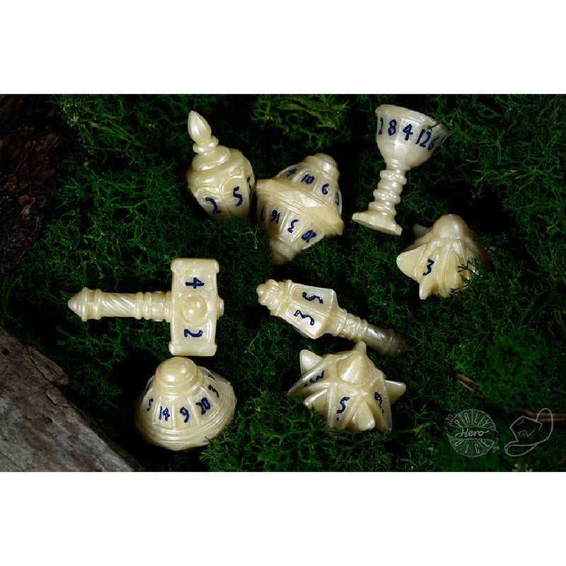 PolyHero Cleric 8 Dice Set Celestial Ivory - Bộ Xúc Xắc Nhập Vai - Tabletop Tycoon - Hình ảnh chi tiết 2