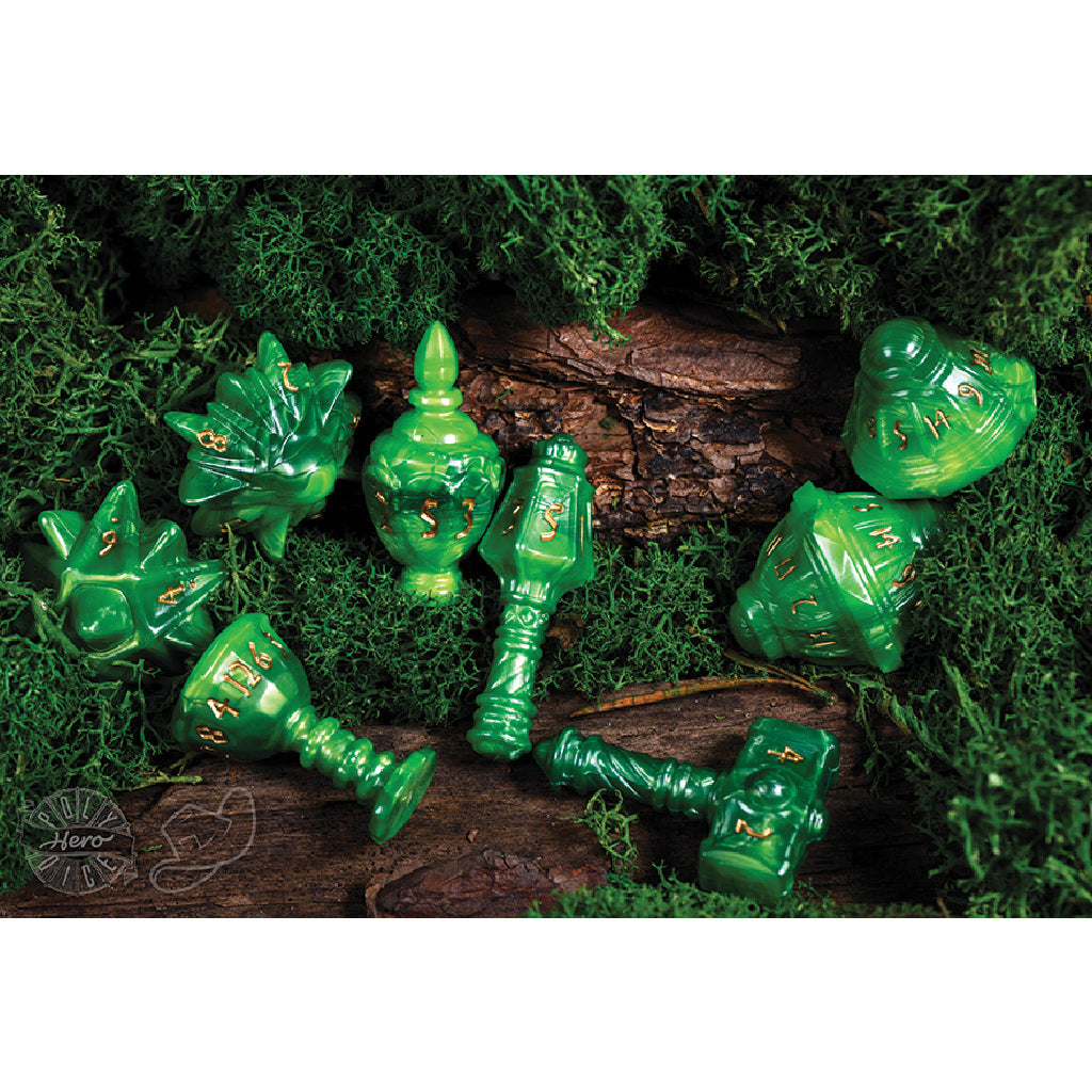 PolyHero Cleric 8 Dice Set Verdant Viridian - Bộ Xúc Xắc Nhập Vai RPG - PolyHero - Hình ảnh chi tiết 2