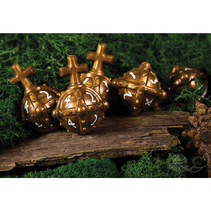 PolyHero Cleric 5d4 Hallowed Hand Grenades Dice Set Merciful Gold - Bộ Xúc Xắc Hình Lựu Đạn Thánh Cho Game Nhập Vai PolyHero - Hình ảnh chi tiết 2