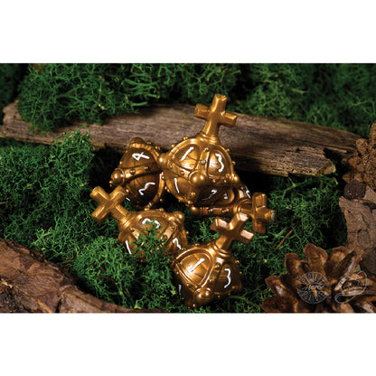 PolyHero Cleric 5d4 Hallowed Hand Grenades Dice Set Merciful Gold - Bộ Xúc Xắc Hình Lựu Đạn Thánh Cho Game Nhập Vai PolyHero - Góc nhìn khác 3