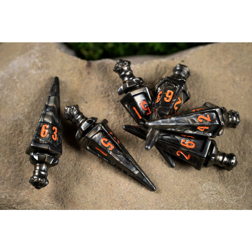 PolyHero Warrior 6d6 Swords Steel Dice Set - Bộ Xúc Xắc 6 Viên Hình Kiếm PolyHero - Hình ảnh chi tiết 2