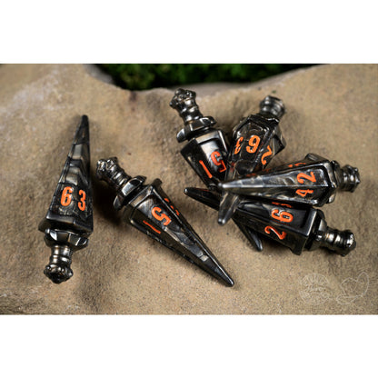 PolyHero Warrior 6d6 Swords Steel Dice Set - Bộ Xúc Xắc 6 Viên Hình Kiếm PolyHero - Hình ảnh chi tiết 2