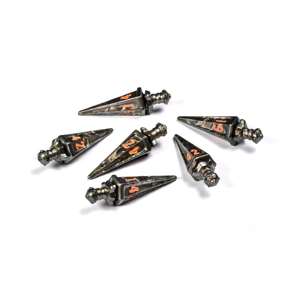 PolyHero Warrior 6d6 Swords Steel Dice Set - Bộ Xúc Xắc 6 Viên Hình Kiếm PolyHero - Hình ảnh sản phẩm