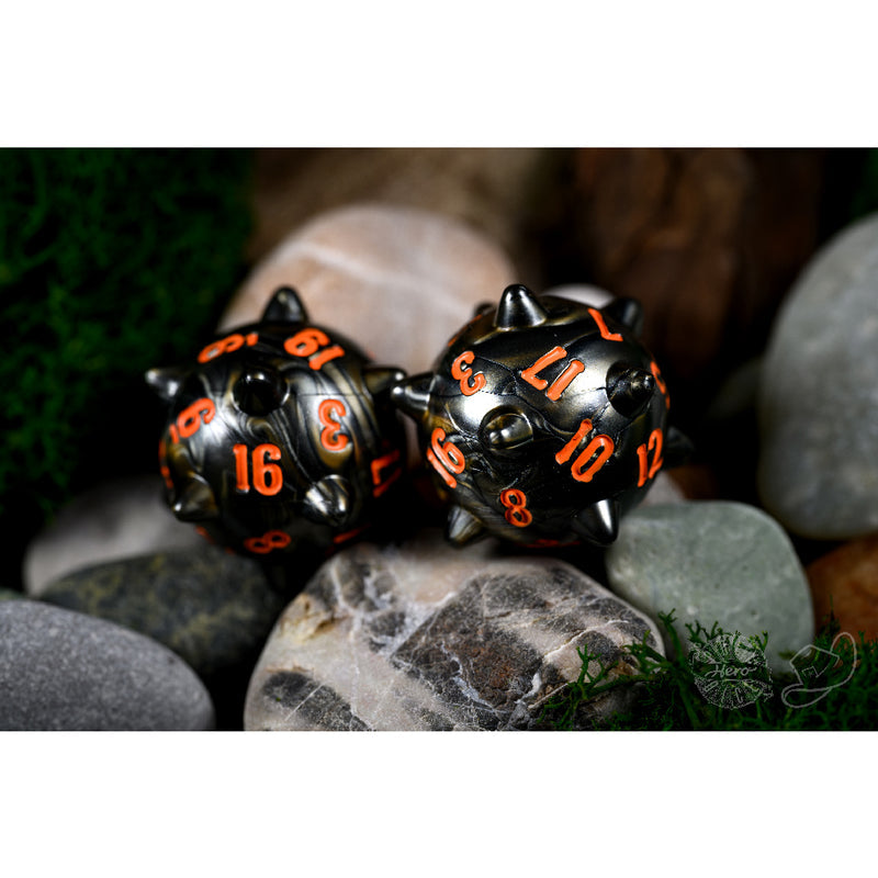 PolyHero Warrior 2d20 Spiked Balls Steel Grey Dice Set - Xúc Xắc Chùy Gai RPG - PolyHero - Hình ảnh chi tiết 2