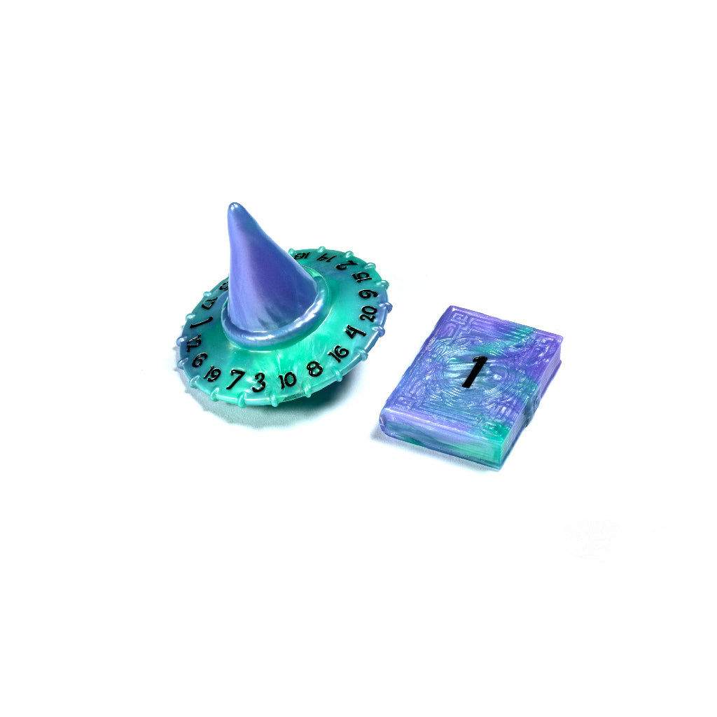 PolyHero Wizard d20 Wizard Hat and d2 Spellbook in Aether Mis Dice Set - Bộ xúc xắc Mũ Pháp Sư và Sách Phép - PolyHero - Hình ảnh sản phẩm