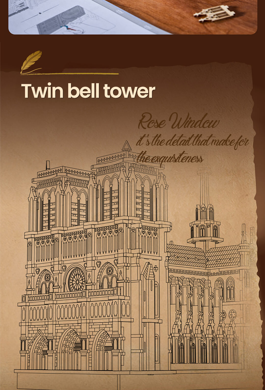 Rowood 3D Wooden Puzzle - Paris Cathedral TG511 - Mô hình gỗ lắp ráp 3D - Rolife