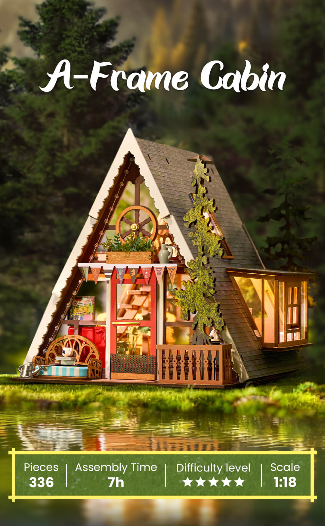 Rolife DIY Miniature House - A-Frame Cabin DG181 - Mô hình nhà gỗ lắp ráp DIY