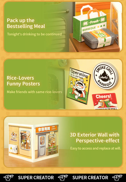 Rolife Night Out Food Stall DIY Miniature House DW022 - Mô hình nhà búp bê mini lắp ráp - Rolife