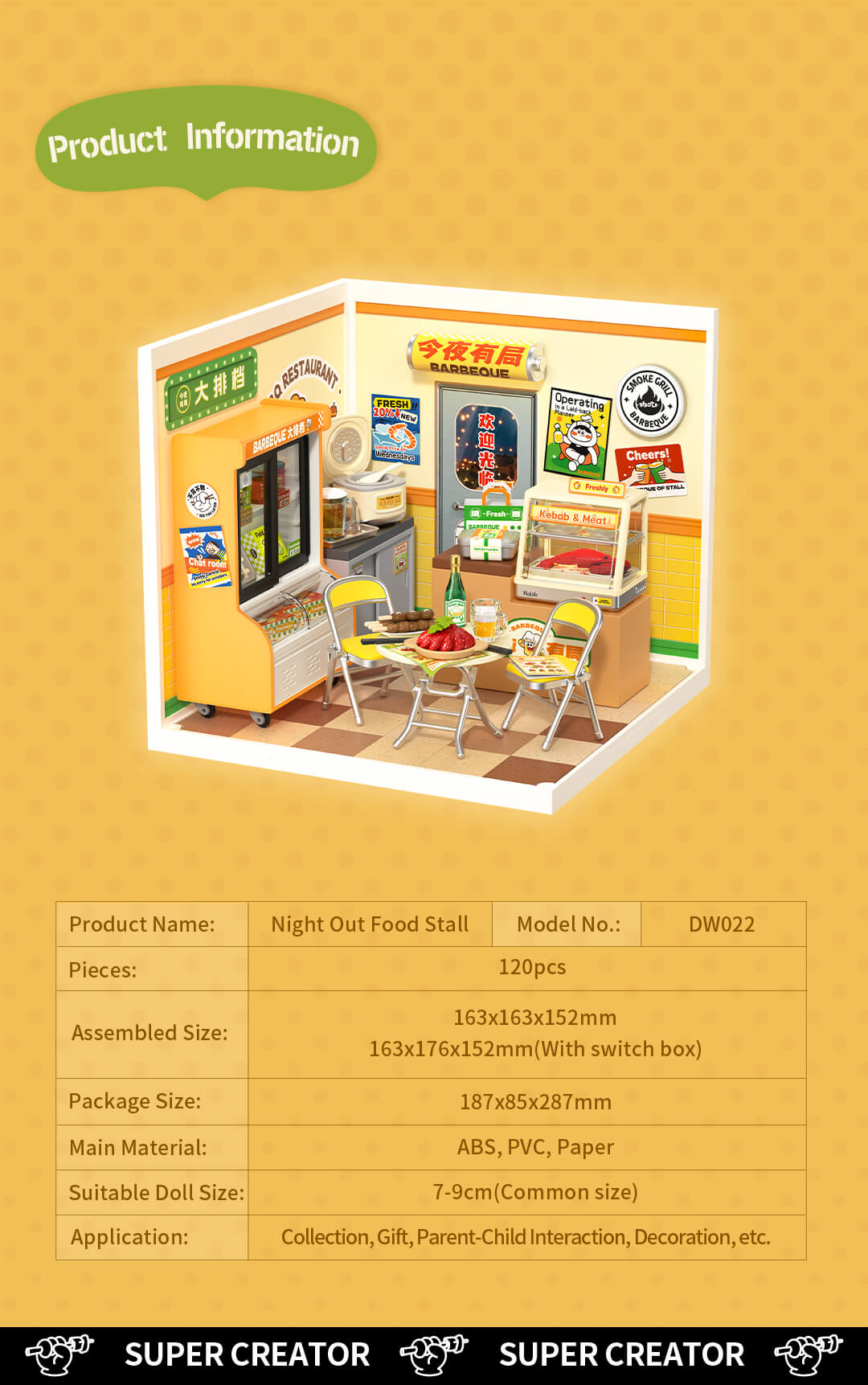 Rolife Night Out Food Stall DIY Miniature House DW022 - Mô hình nhà búp bê mini lắp ráp - Rolife