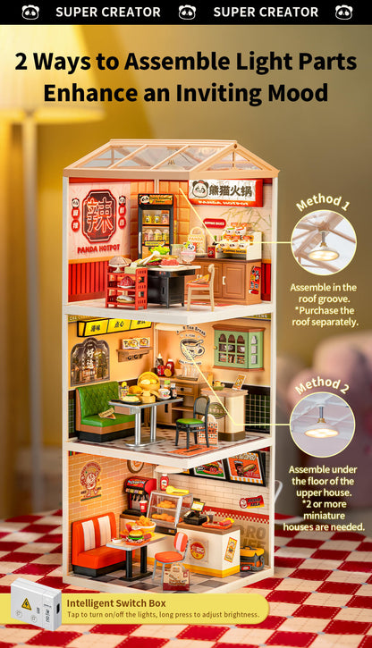Rolife Panda Hot Pot DIY Miniature House DW020 - Mô hình lắp ráp Tiệm lẩu Gấu Trúc - Rolife