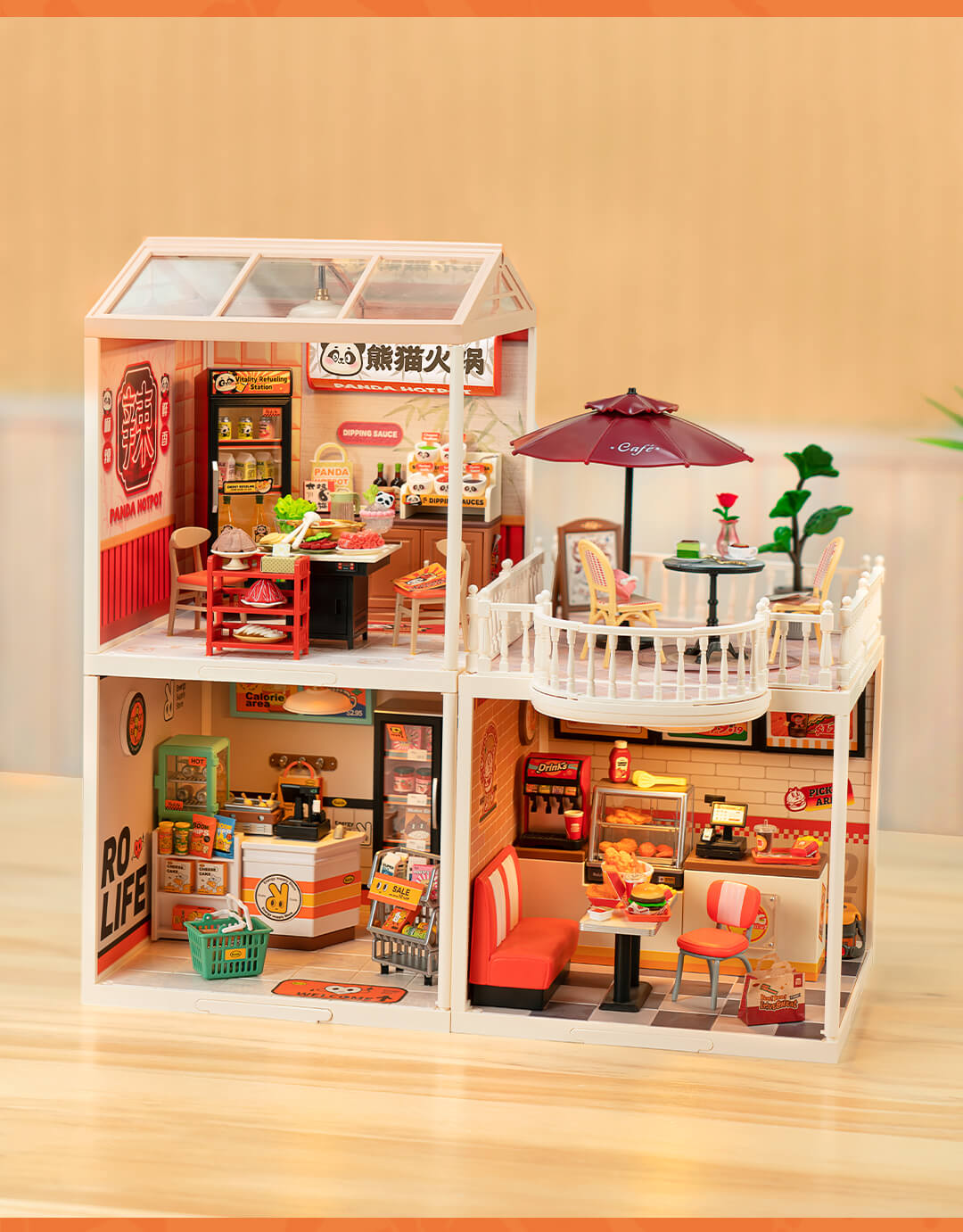 Rolife Panda Hot Pot DIY Miniature House DW020 - Mô hình lắp ráp Tiệm lẩu Gấu Trúc - Rolife