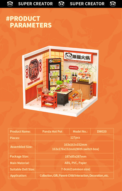 Rolife Panda Hot Pot DIY Miniature House DW020 - Mô hình lắp ráp Tiệm lẩu Gấu Trúc - Rolife