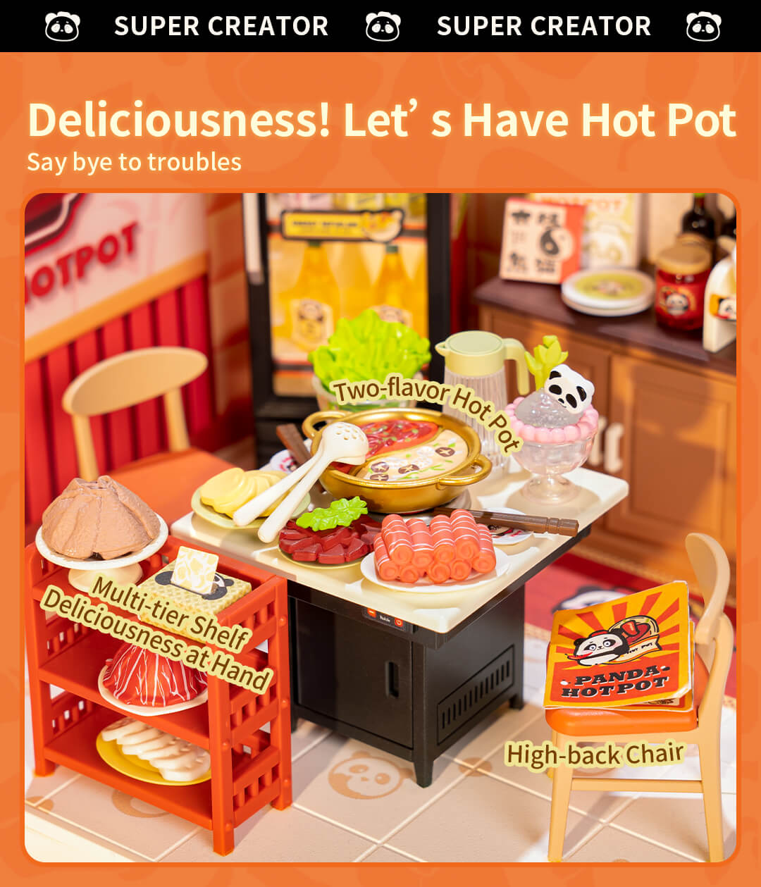 Rolife Panda Hot Pot DIY Miniature House DW020 - Mô hình lắp ráp Tiệm lẩu Gấu Trúc - Rolife