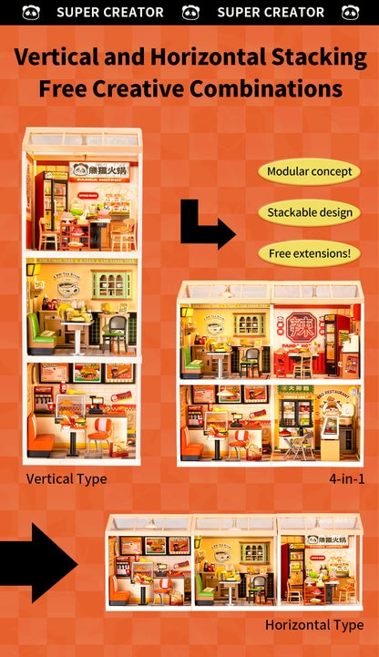 Rolife Panda Hot Pot DIY Miniature House DW020 - Mô hình lắp ráp Tiệm lẩu Gấu Trúc - Rolife