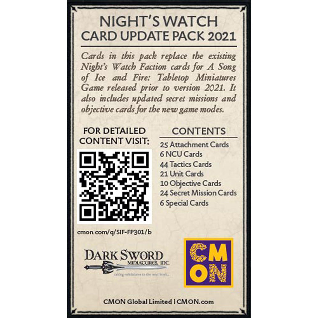 A Song of Ice & Fire Miniatures Game - Night's Watch Faction Pack - Bộ mở rộng thẻ bài phe Night's Watch - CMON