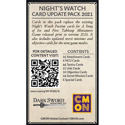 A Song of Ice & Fire Miniatures Game - Night's Watch Faction Pack - Bộ mở rộng thẻ bài phe Night's Watch - CMON