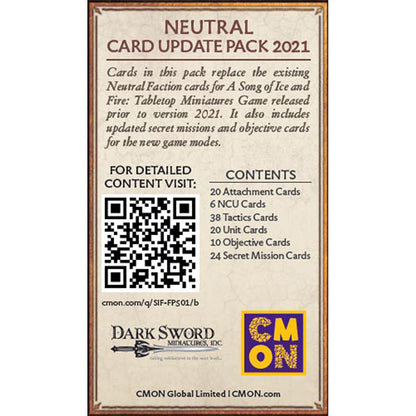 A Song of Ice & Fire Tabletop Miniatures Game - Neutral Faction Pack - Bộ Cập Nhật Thẻ Bài Chiến Thuật CMON