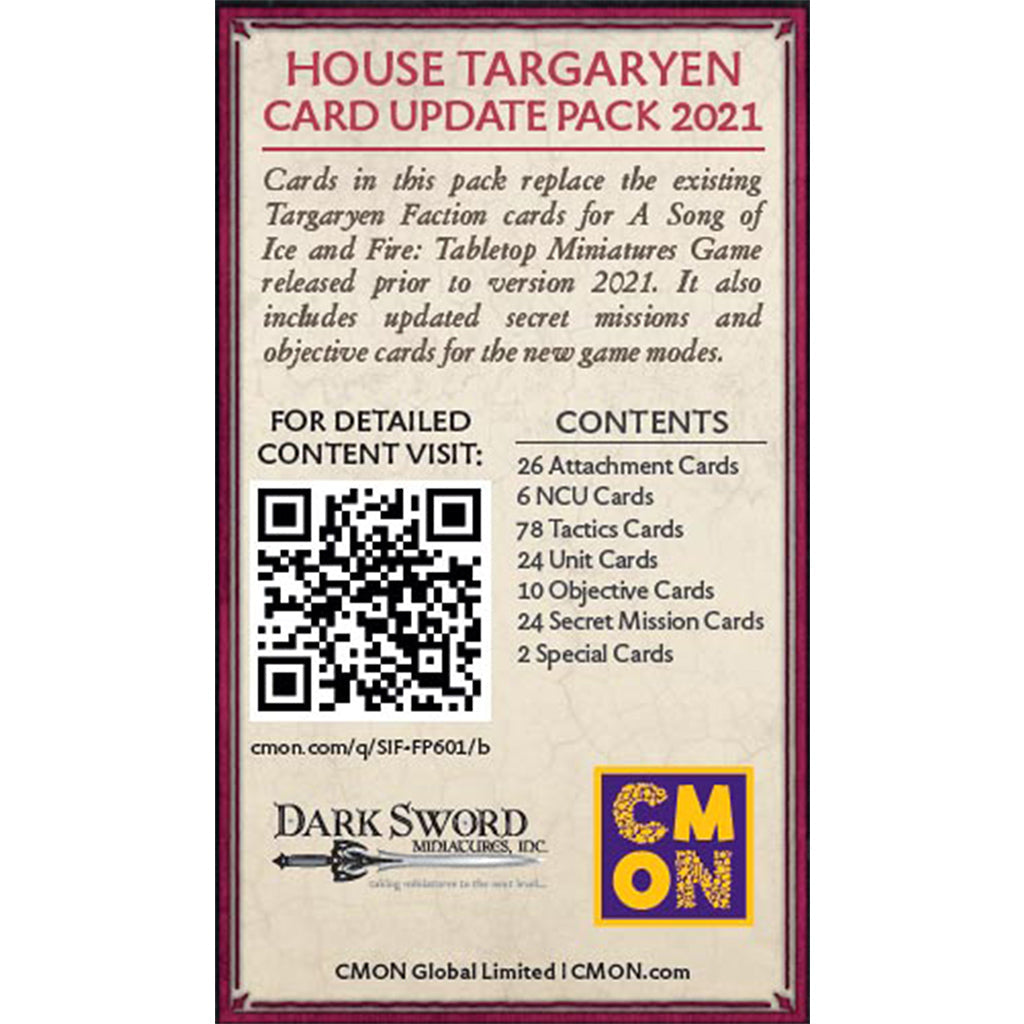 A Song of Ice & Fire Tabletop Miniatures Game - Targaryen Faction Pack - Bộ Thẻ Cập Nhật Phe Targaryen - CMON