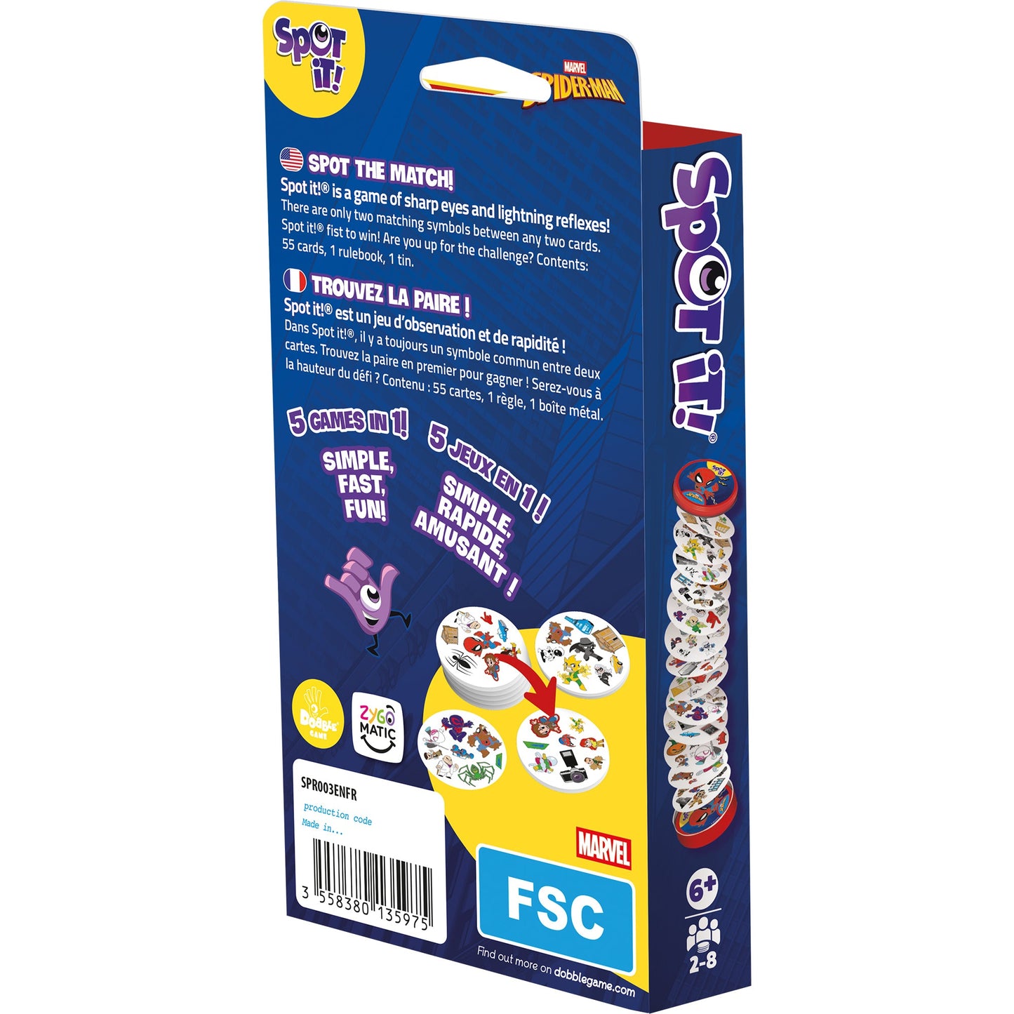 Spot It! Spider-Man Eco Blister - Board Game Thẻ Bài Phản Xạ Nhanh - Zygomatic Marvel